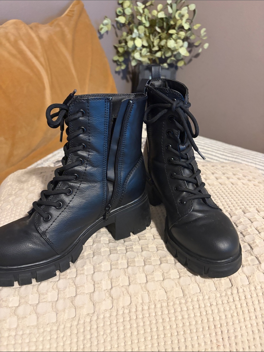 MIA Black Lace-Up Platform Combat Boots